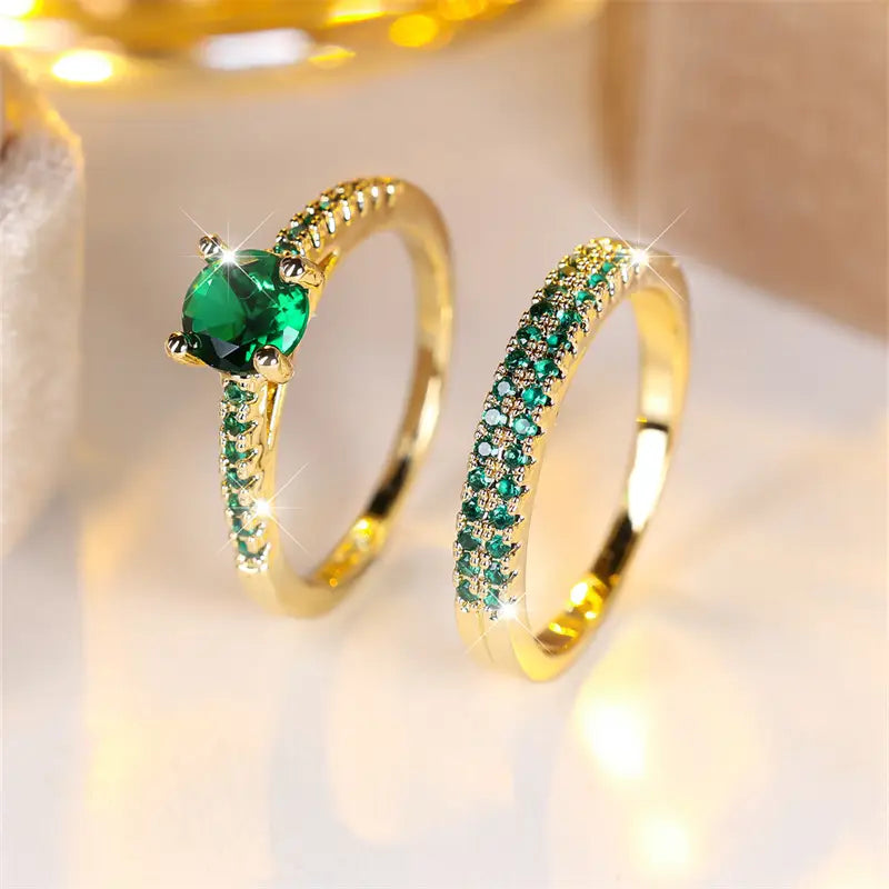 Serena Duo Emerald Ring Set