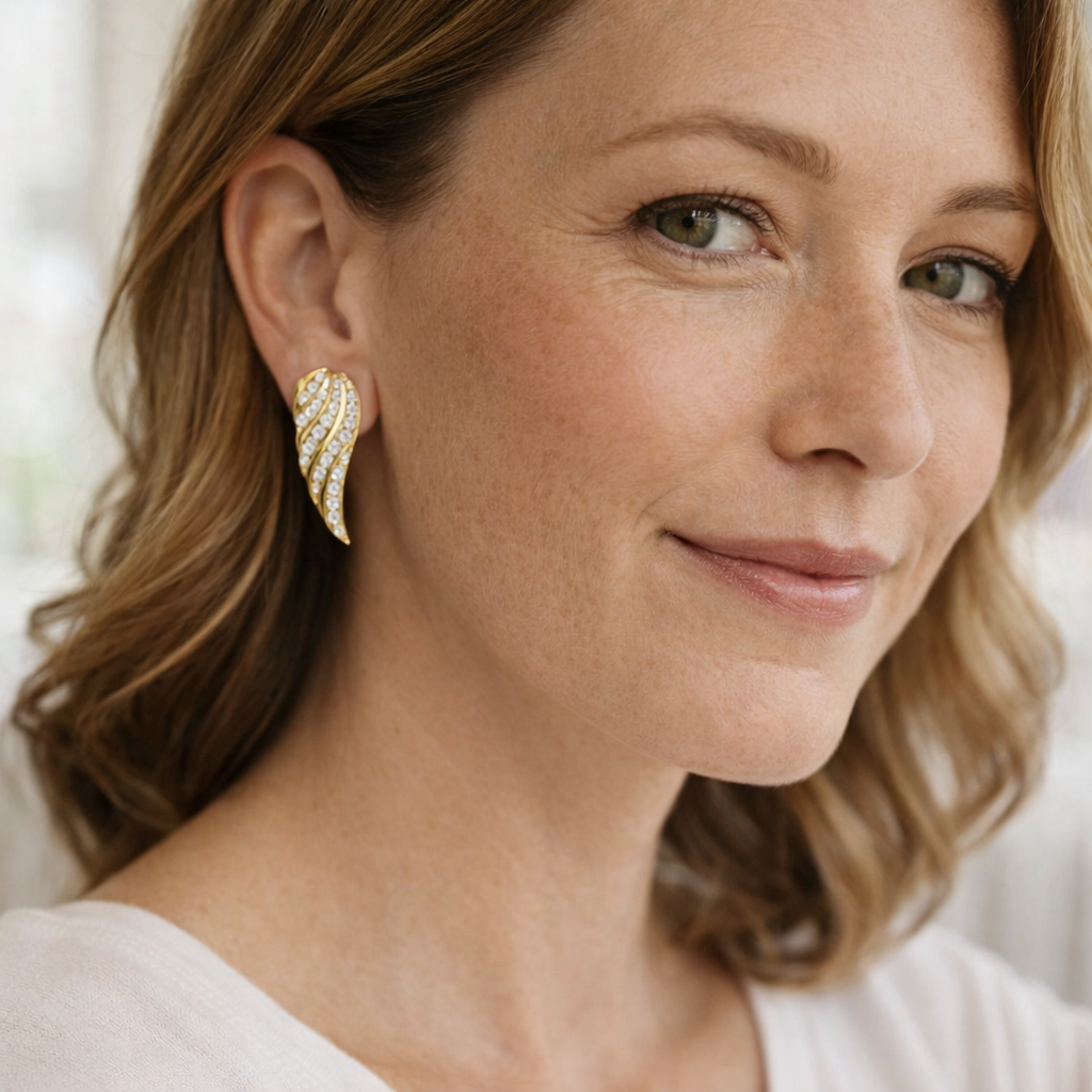 Modern Leaf Pavé Earrings