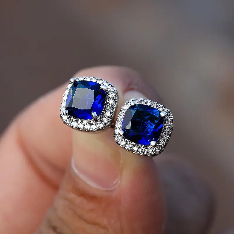 Square Stud Sapphire Earrings