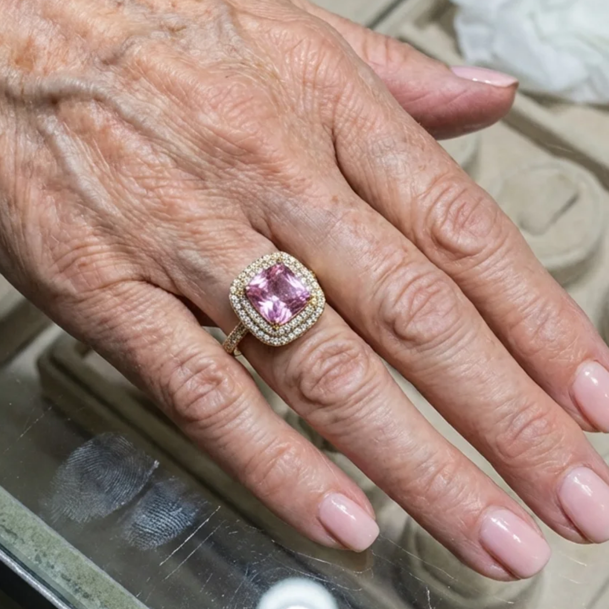 Pink Sapphire Cushion Cut Ring