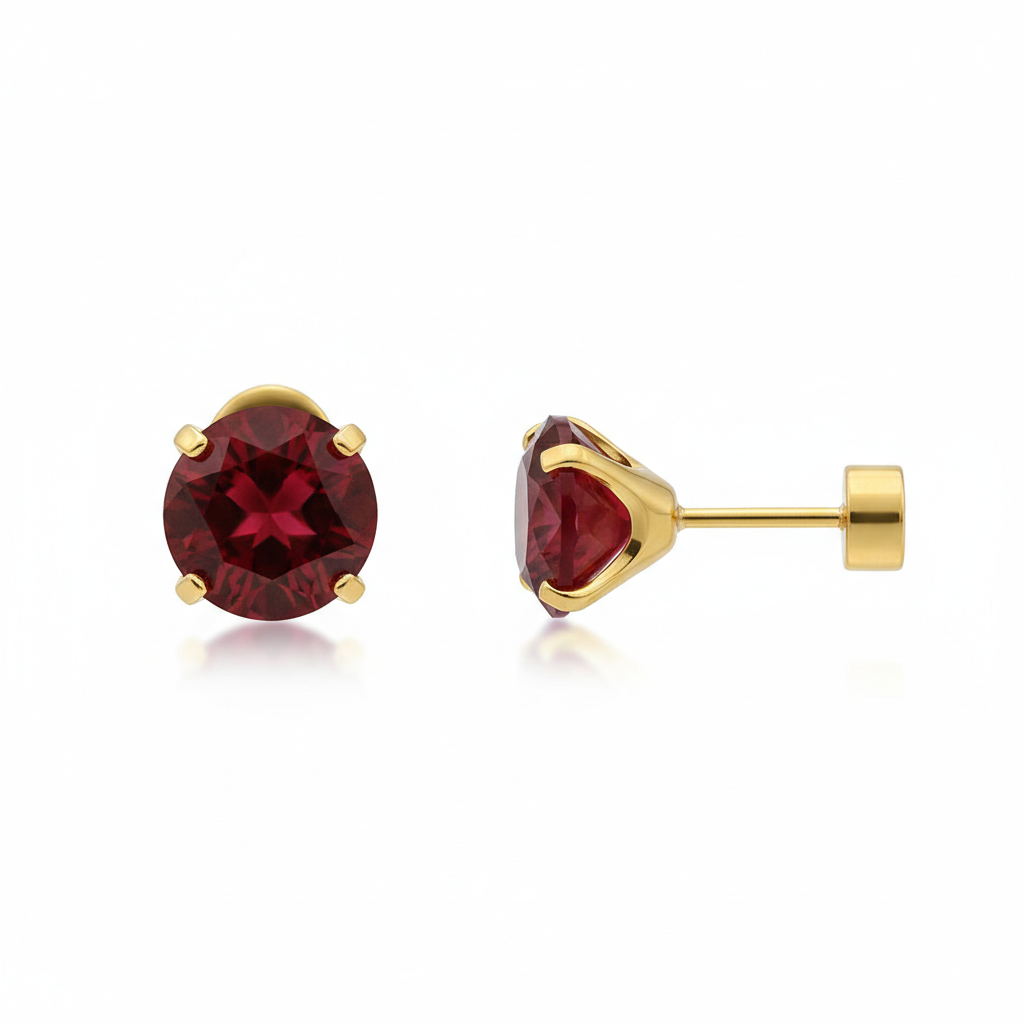 Round Stud Ruby Earrings