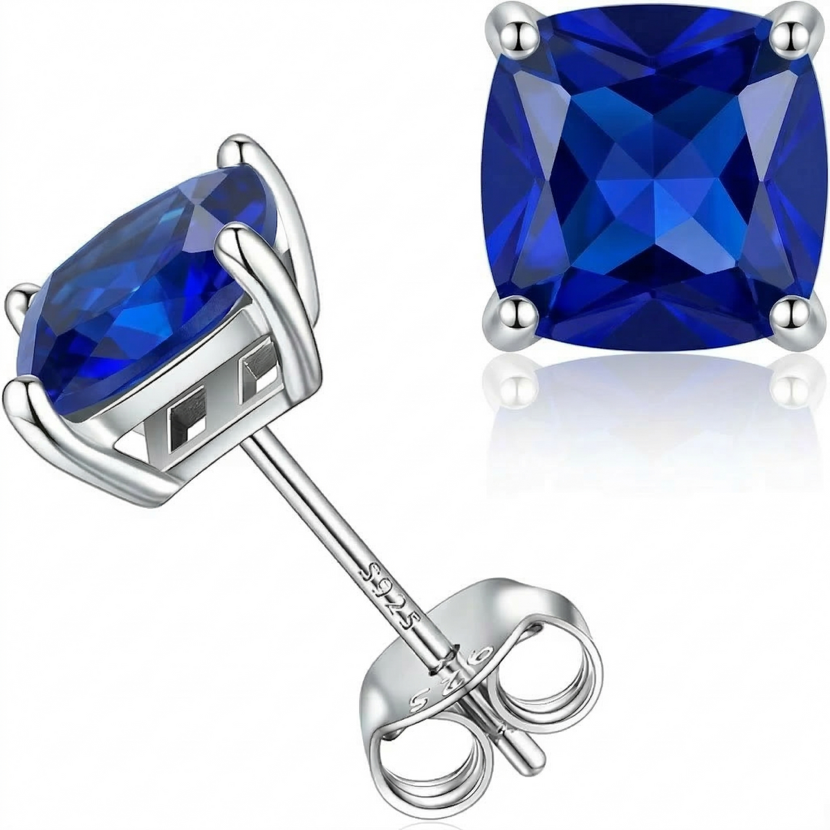 Minimalist Princess Cut Stud Sapphire Earrings