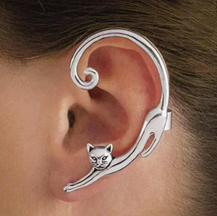 Single Mustache Pendant Earring Silver