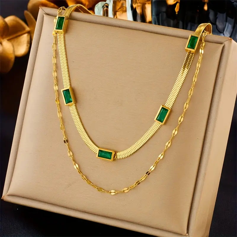 Sorella Retro Double Layer Gem Necklace
