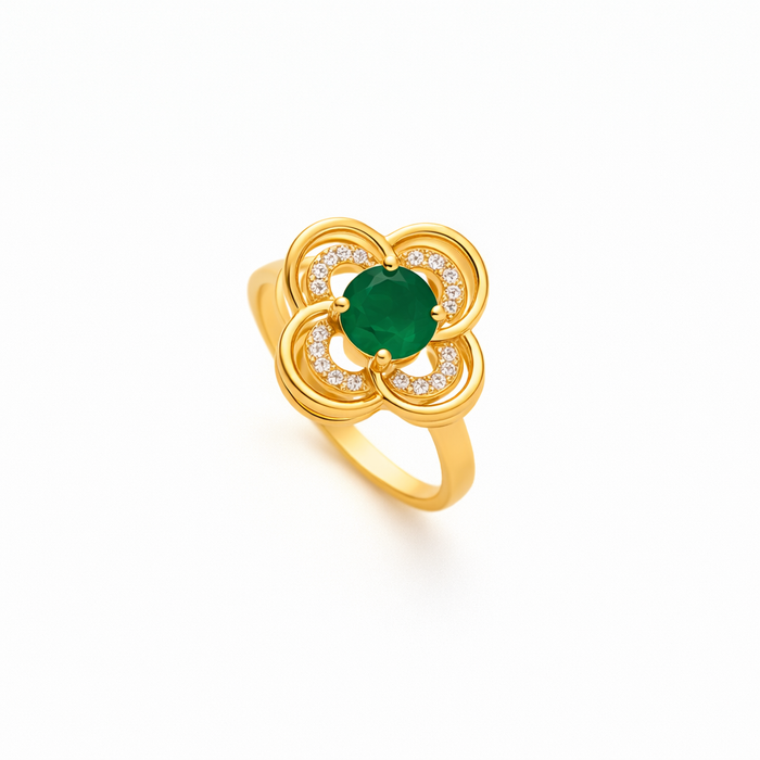 Spinning Ring Halo Clover Emerald