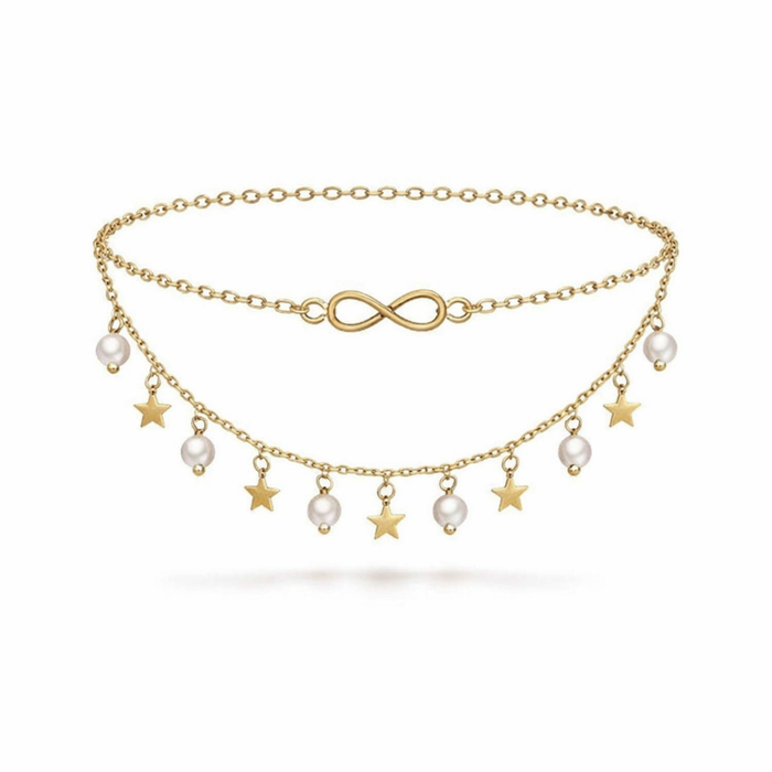 Infinity Ankle Bracelet with Pearls and Stars