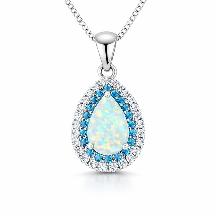 Elegant Blue Opal Pendant Necklace