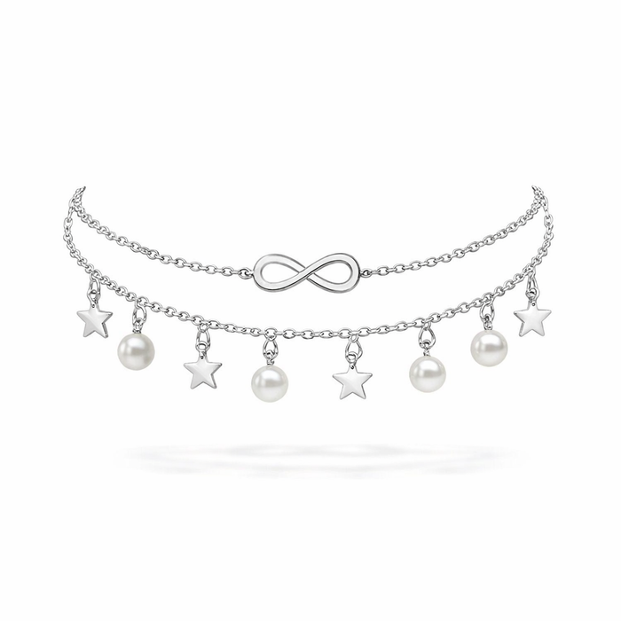 Infinity Ankle Bracelet with Pearls and Stars