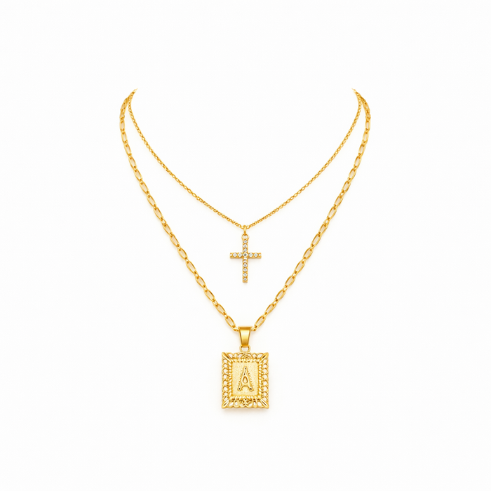 Initial and Cross Necklace Set