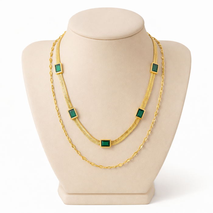 Sorella Retro Double Layer Gem Necklace