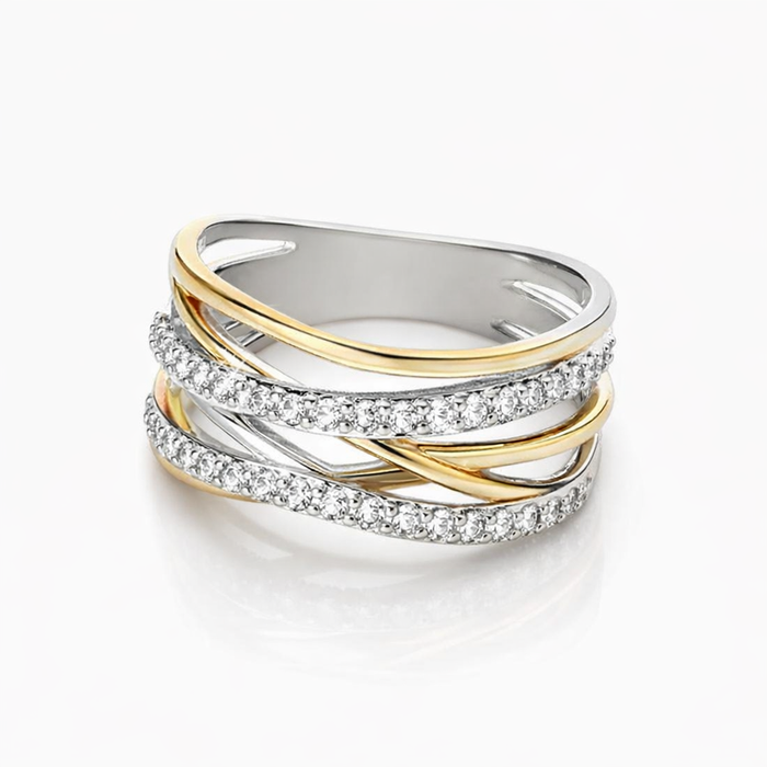 Zircon Shine Silver and Gold Ring