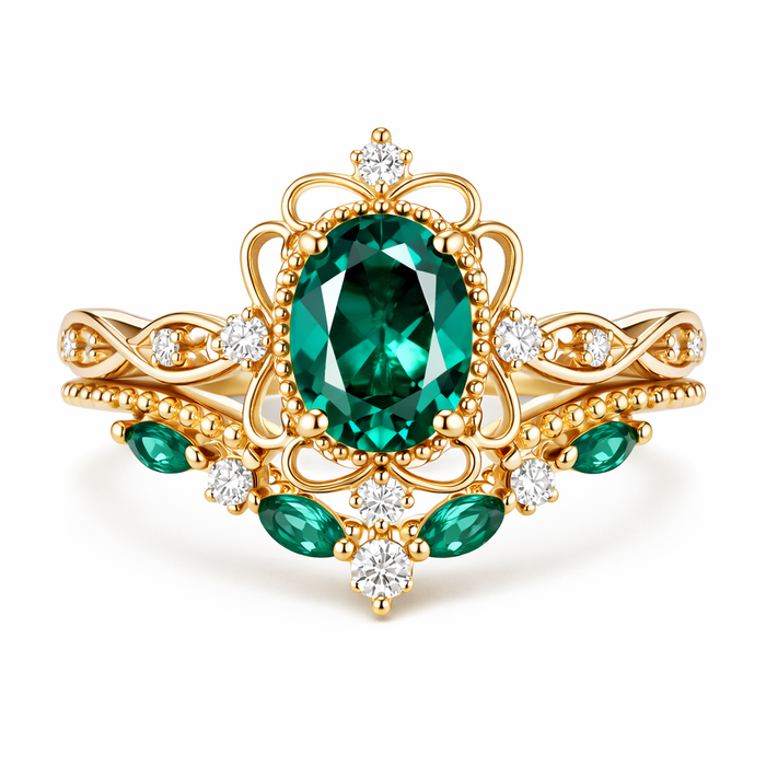 Aurelle Emerald Crown Ring Set