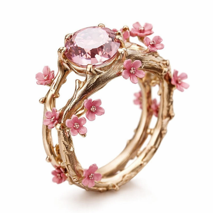 Elegant Pink Crystal Flower Ring