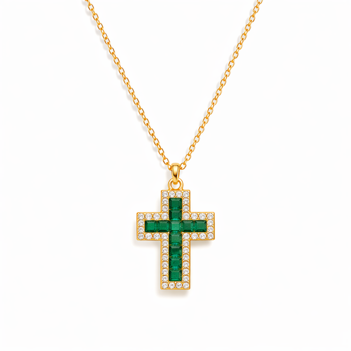 Solene Emerald Cross Pendant Necklace