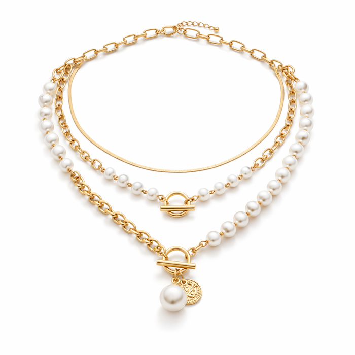 Vintage Style Snake Chain Necklace with Pearl Set