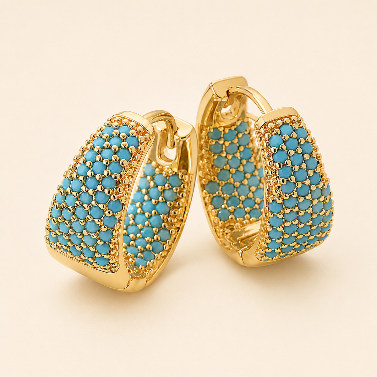 Hoop Earrings with Gold-Toned Turquoise Beads