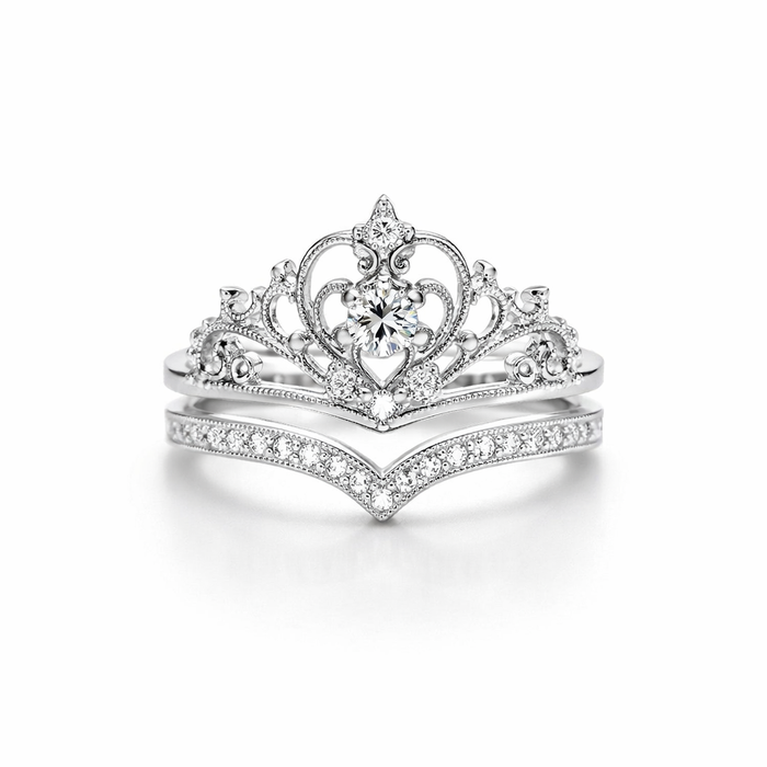 Crown Shiny Silver Ring Set