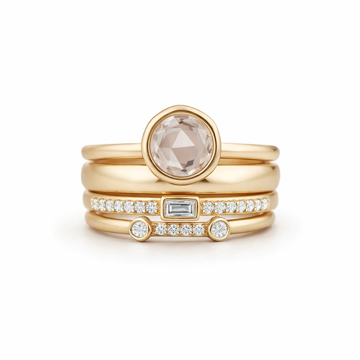 Gold and Zircon Vintage Style Ring Set