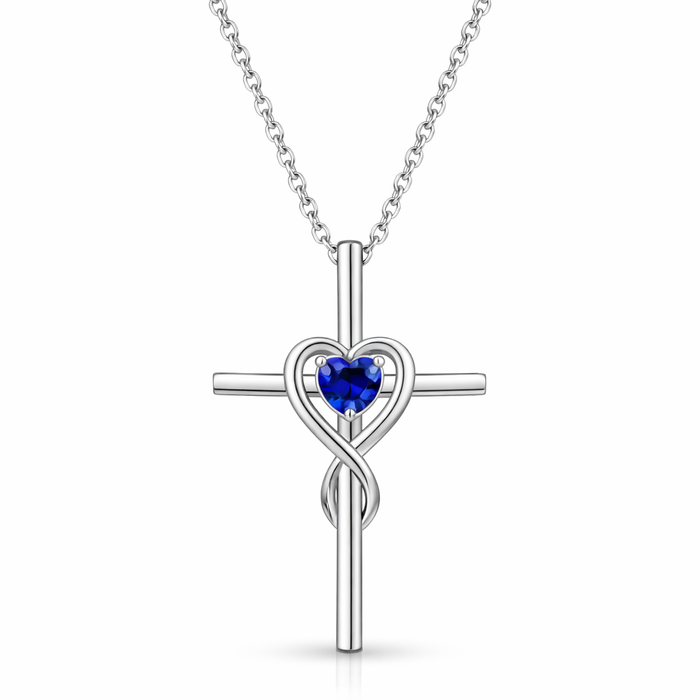 Cross Necklace with Heart Sapphire Stone
