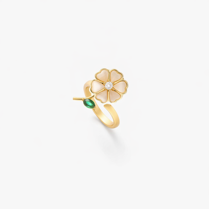 Spinning Ring Flower and Leaf Emerald