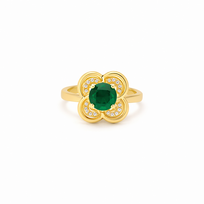 Spinning Ring Halo Clover Emerald