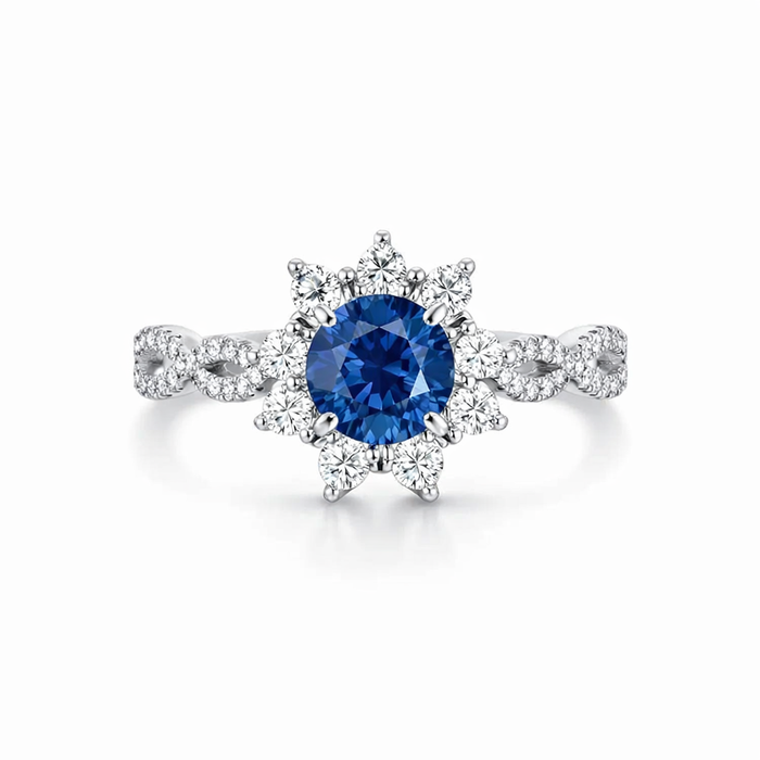 Sapphire and Crystal Flower Ring