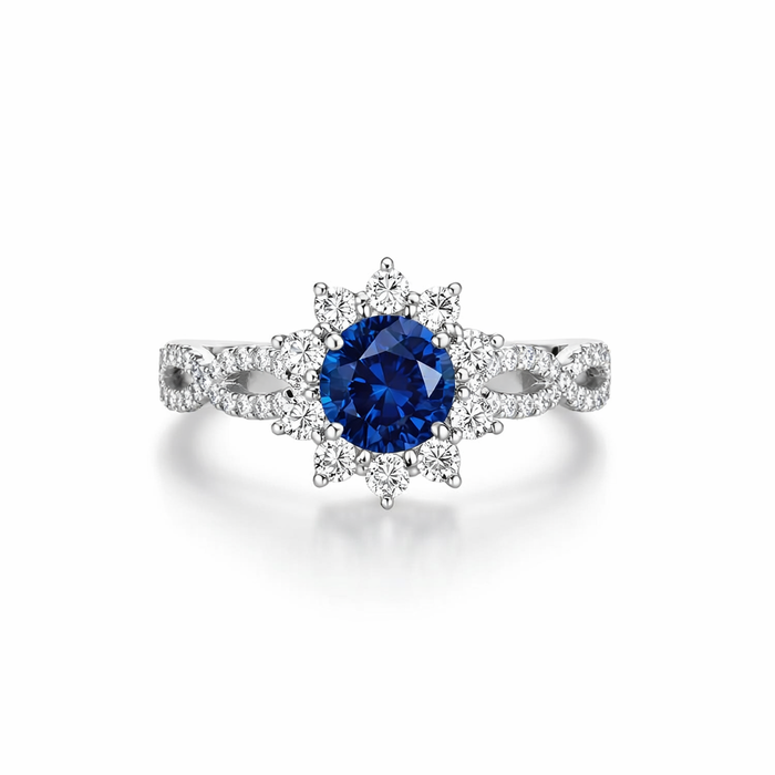 Sapphire and Crystal Flower Ring