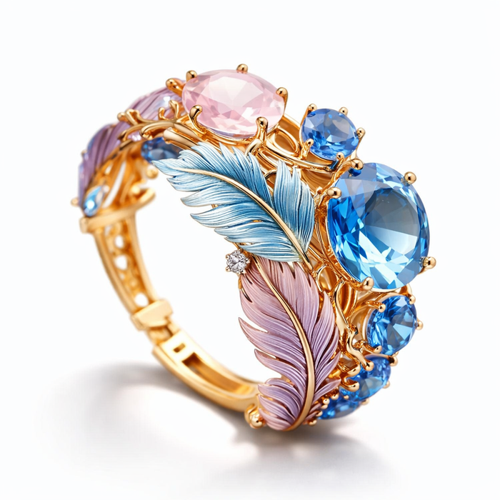 Exotic Antique Feather Crystal Ring