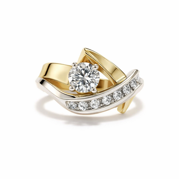 Zircon Gold and Silver Irregular Antique Ring