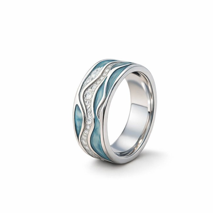 Sea Blue Silver Waves Ring