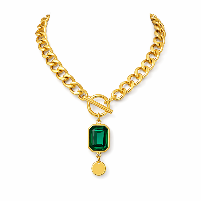 Thick Chain Emerald Pendant Necklace