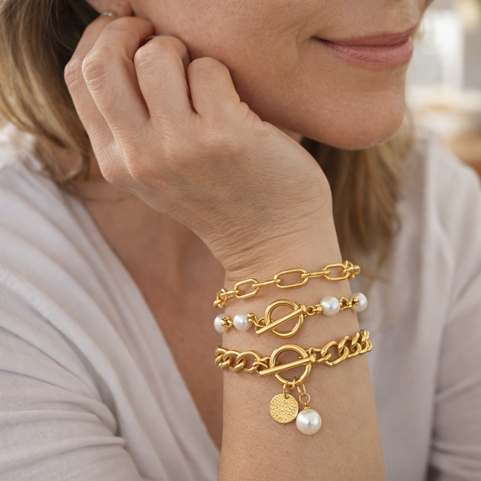 Chic 4-Piece Snake Pearl and Hoops Bracelet Set