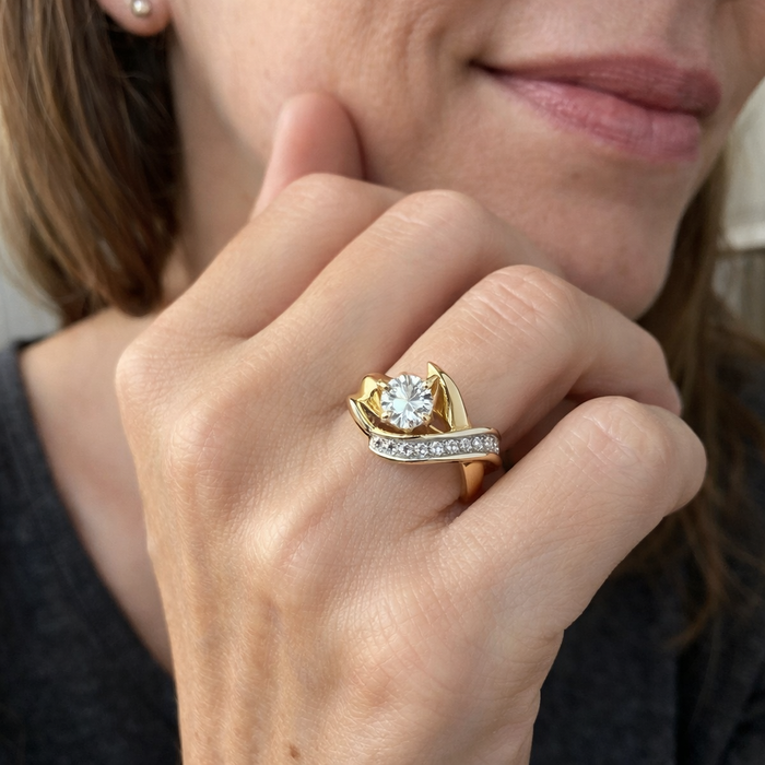 Zircon Gold and Silver Irregular Antique Ring