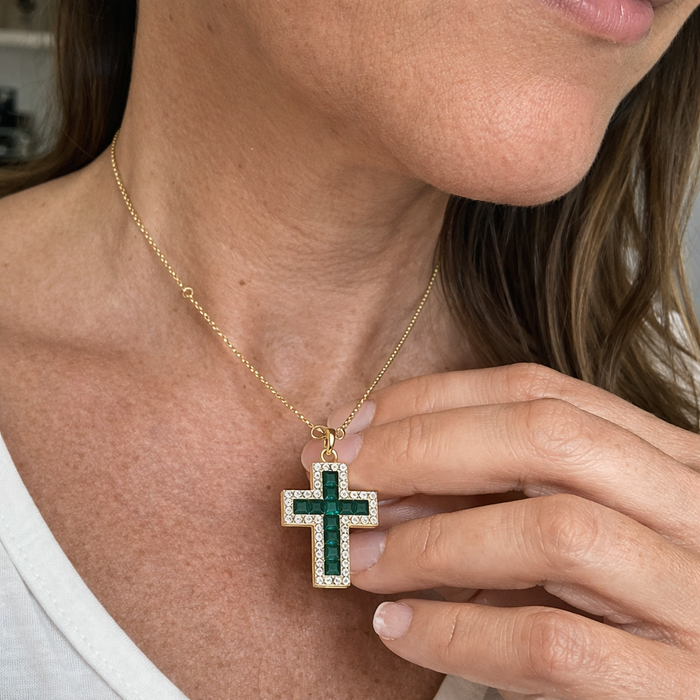 Solene Emerald Cross Pendant Necklace