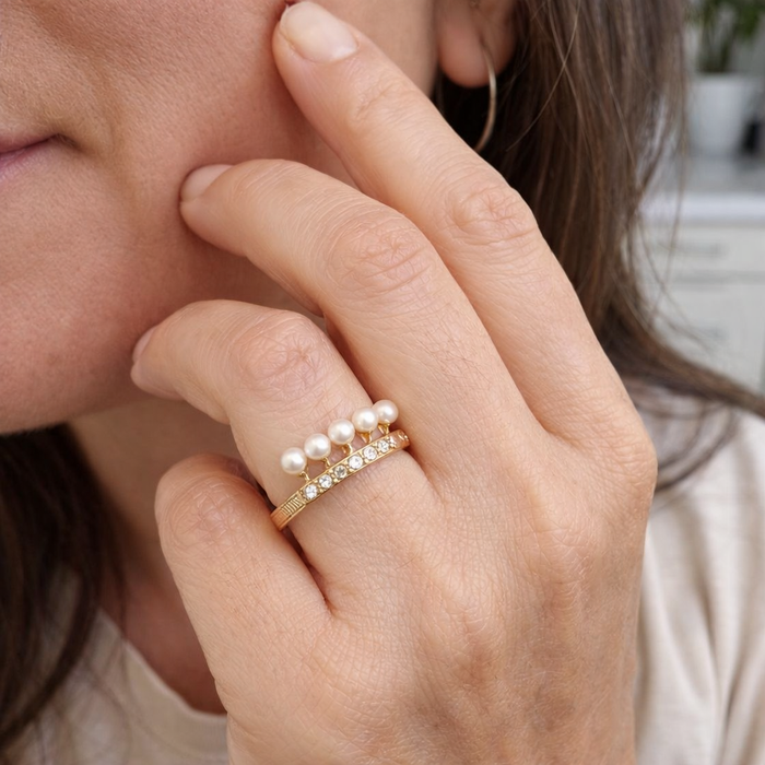 Virelle Open Crystal and Pearl Ring