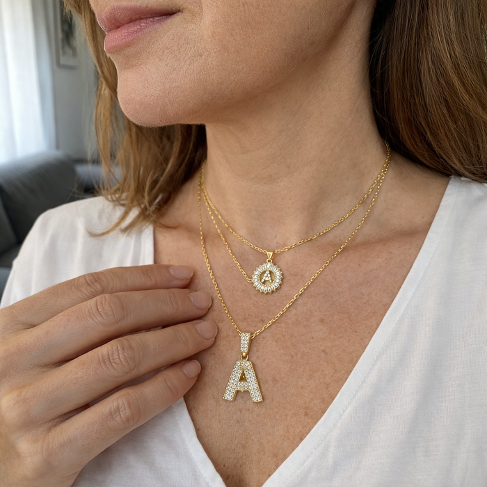 Initial Pavé Necklace Set
