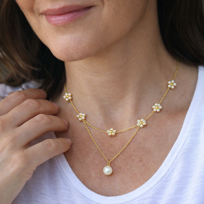 Floral Layered Pearl Necklace