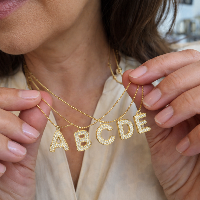 Bubble Type Initial Necklace Set