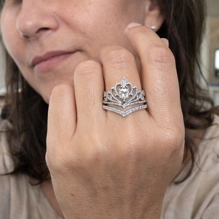 Crown Shiny Silver Ring Set