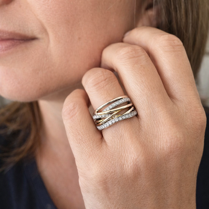 Zircon Shine Silver and Gold Ring