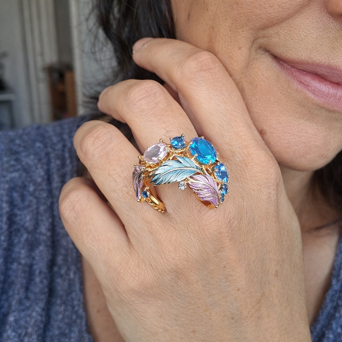 Exotic Antique Feather Crystal Ring