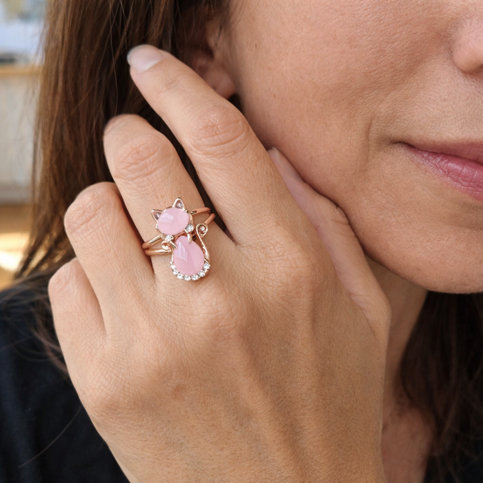 Gold Rose Cat Ring