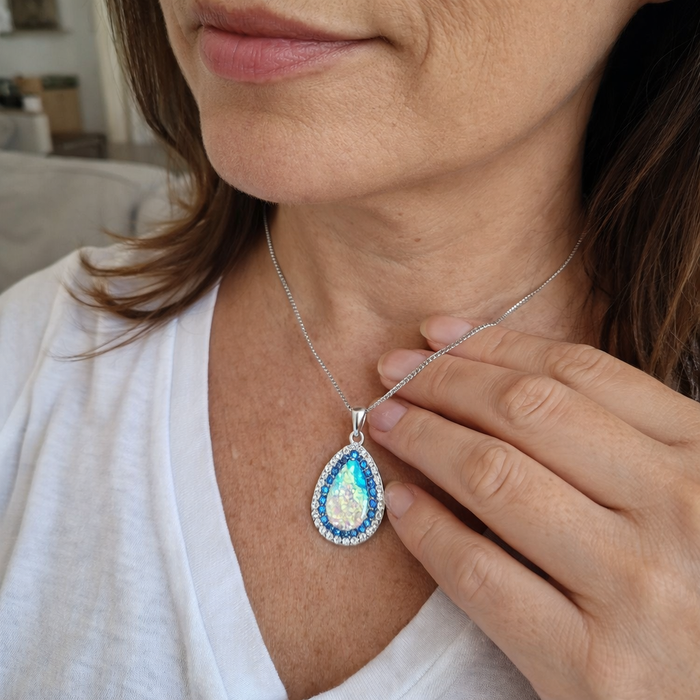 Elegant Blue Opal Pendant Necklace