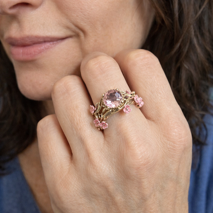 Elegant Pink Crystal Flower Ring