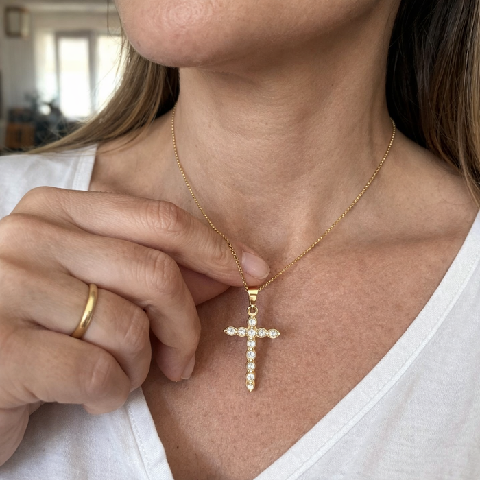 Twisted Crystal Cross Necklace