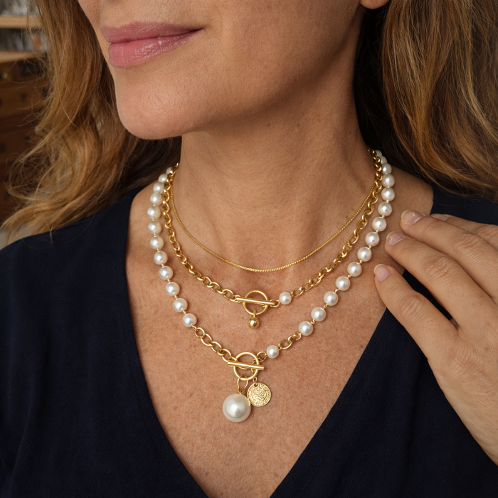 Vintage Style Snake Chain Necklace with Pearl Set