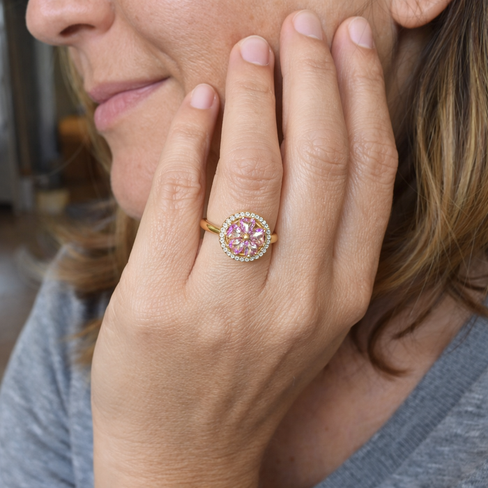 Spinning Ring Blooming Pink Heart