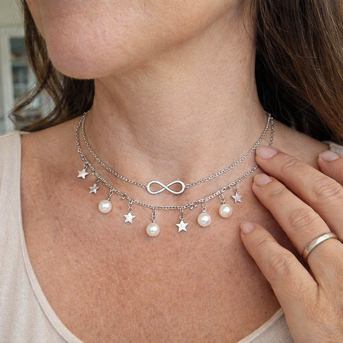 Infinity Ankle Bracelet with Pearls and Stars