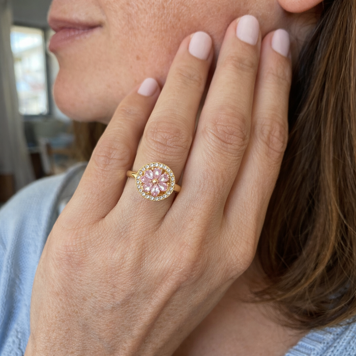 Spinning Ring Blooming Pink Heart