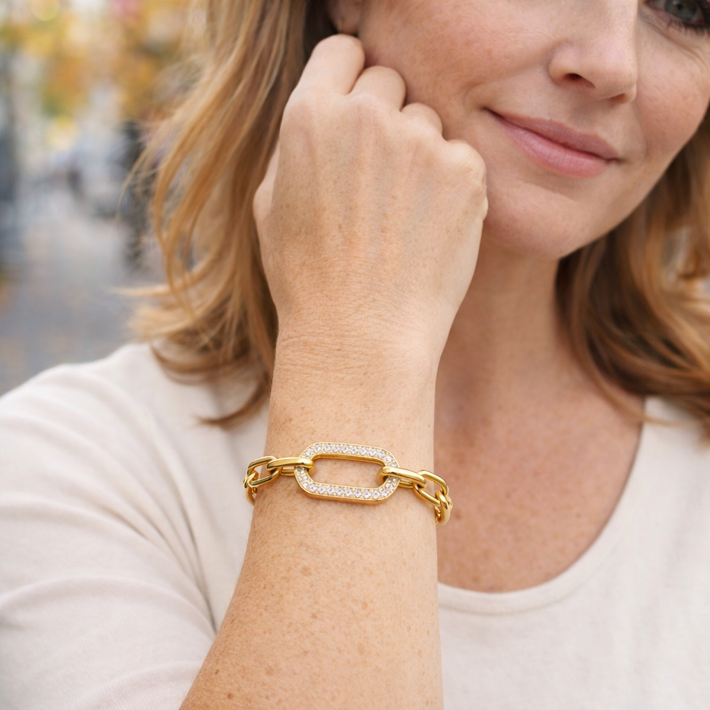 Thick Link Chain Jewellery Set with Pavé